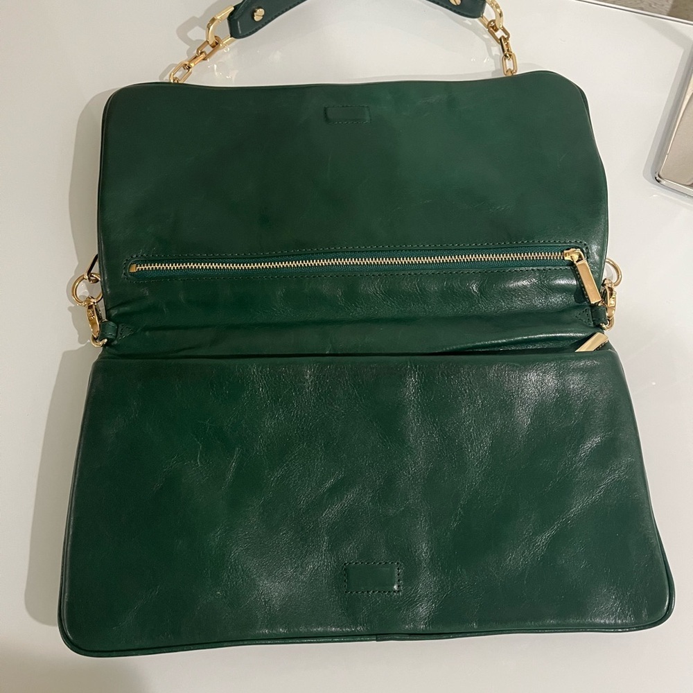 TORY BURCH DARK GREEN CLUTCH WITH GOLD CHAIN - Picture 8 of 14